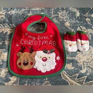 Baby Essentials Red and Green Christmas Bib and Socks Set